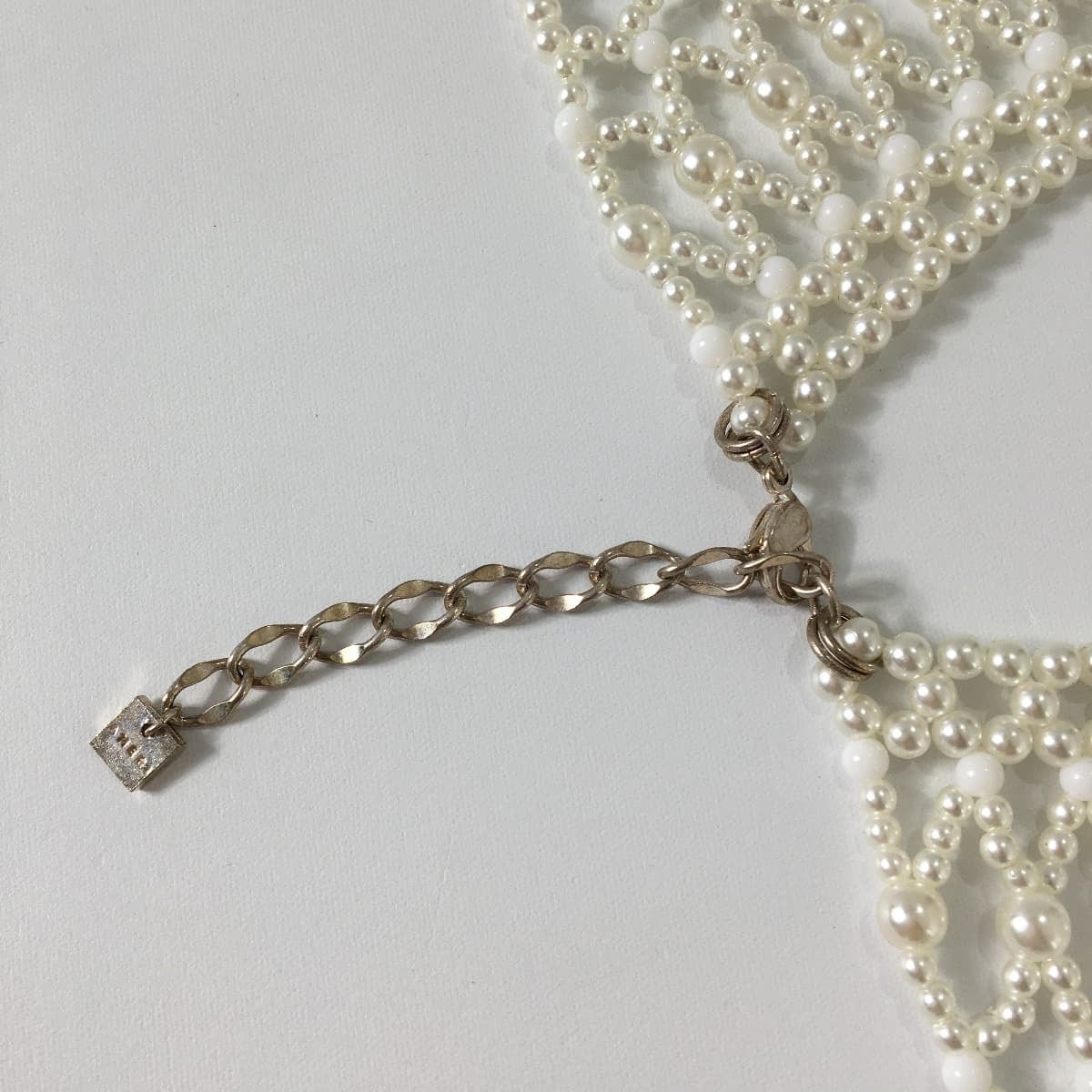 Beaded chain necklace in sterling silver, 16 long.