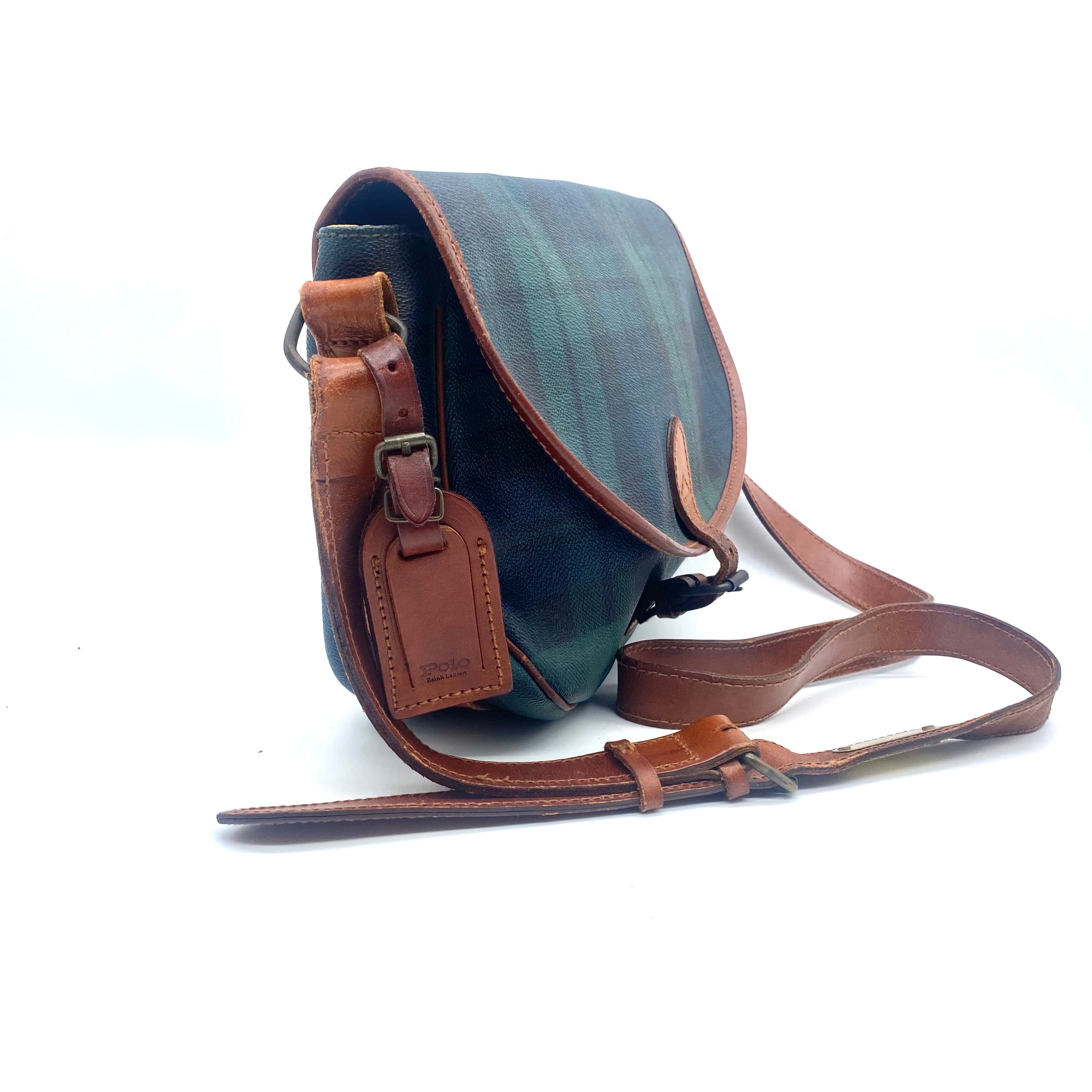 Polo Ralph Lauren Shoulder Bag Green Check Pattern Leather Bag