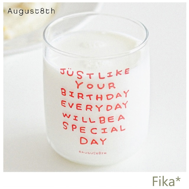 【韓国おうちカフェ】人気のAugust8th Birthday バースディ プチ グラス　260ml　レッドレタリング