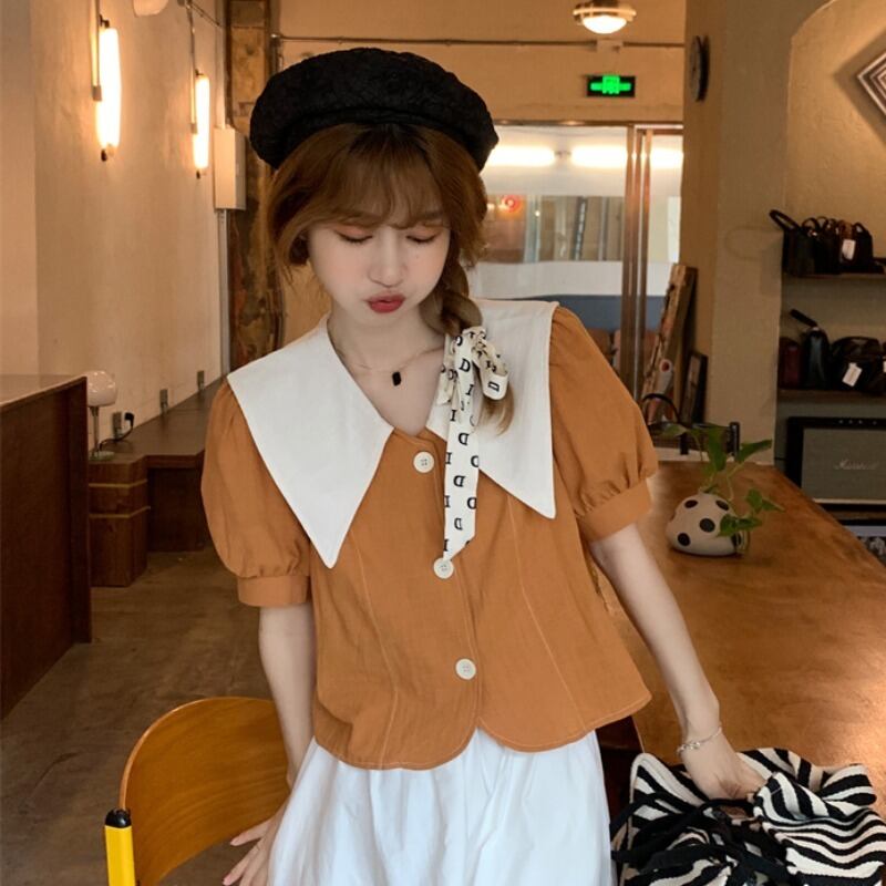 トップス カラーシャツ サマー薄手ホワイト 大人ガーリー スウィート キュート カジュアル 夏物 1号婦人41438988682