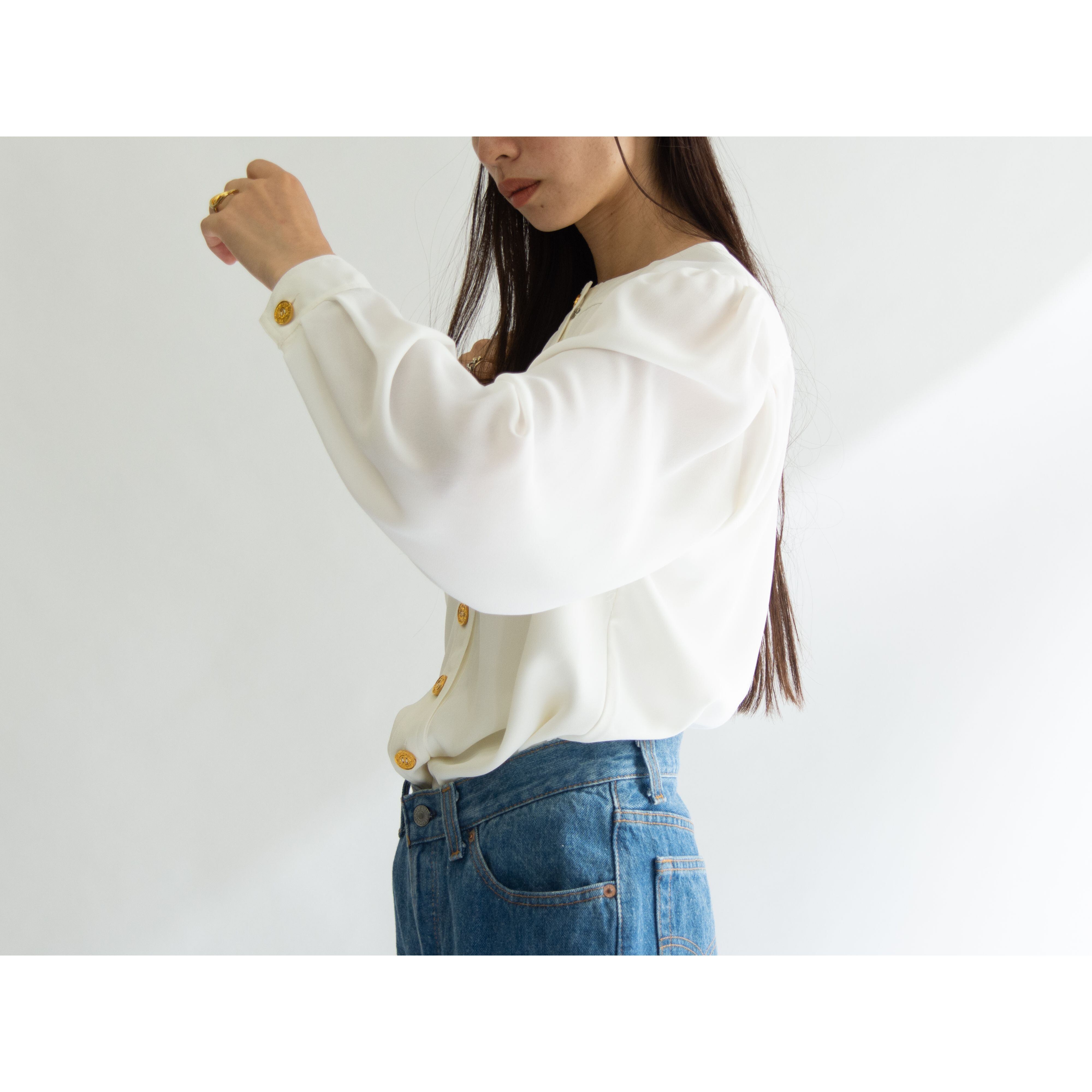 【JEAN-LOUIS SCHERRER】Made in France 80-90's 100% Polyester Chiffon Blouse（ジャンルイ シェレル フランス製 ポリエステルシフォンブラウス）
