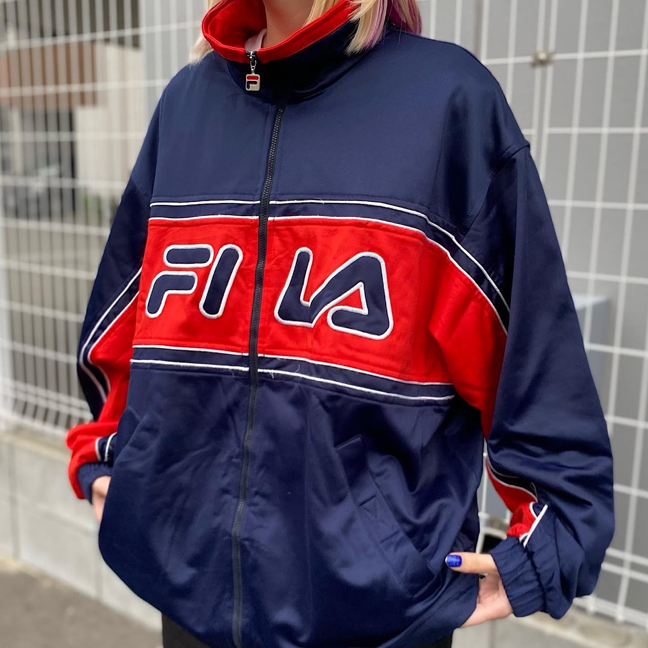 激シブヴィンテージ！FILA ベロア生地 トラックジャケット ジャージ 刺繍ロゴ