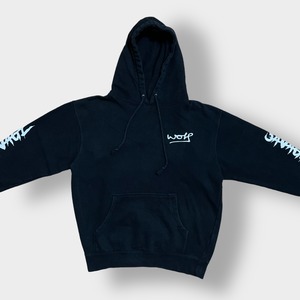 FANJOY independent ワンポイント ロゴ 袖プリント M プルオーバー パーカー スウェット フーディー インディペンデント 黒 us古着