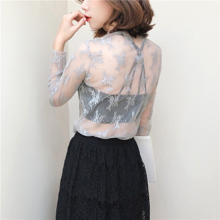 シースルー レーストップス フラワー ドット柄 | Faboutique