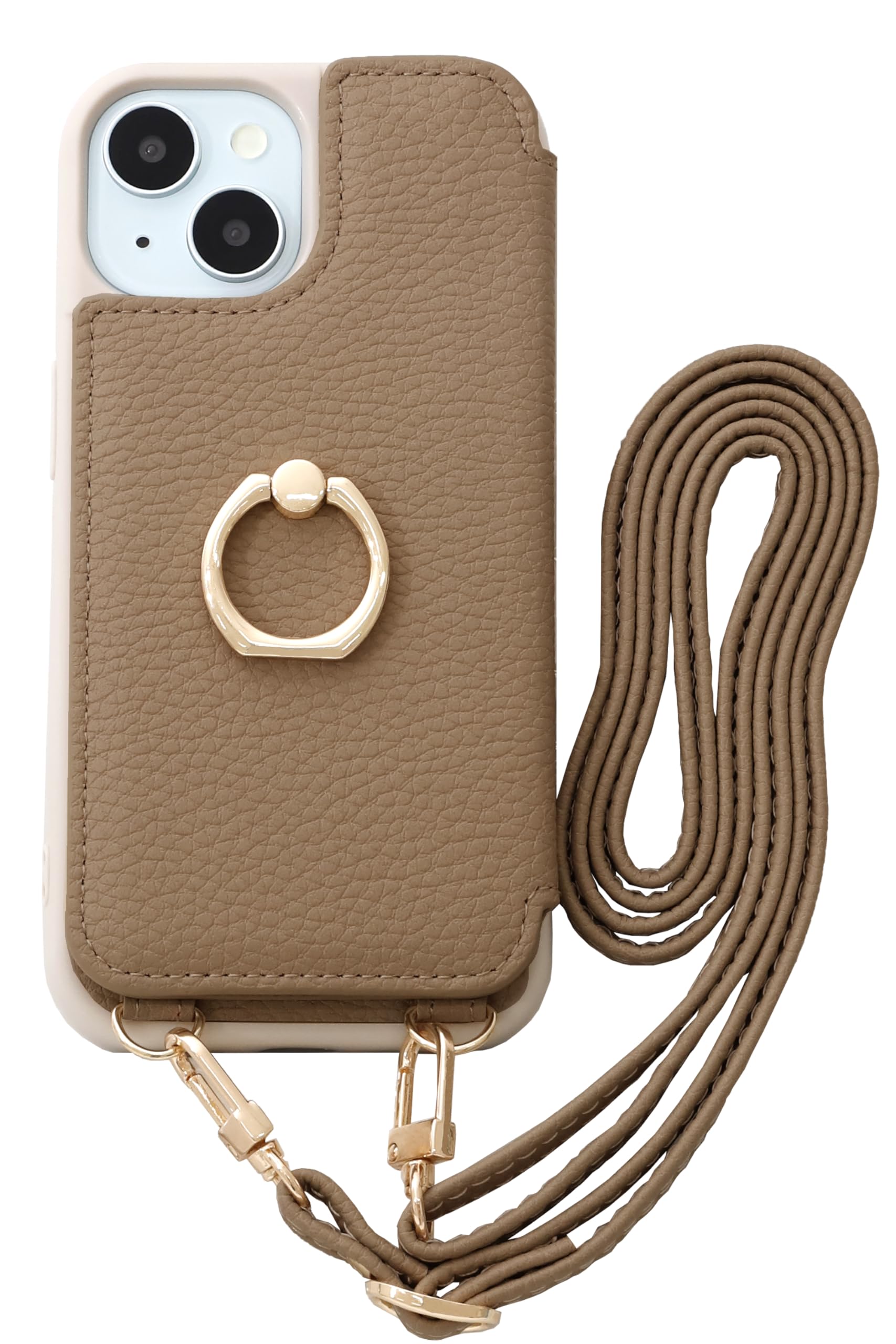 MINTY iPhone14 iPhone13 用 ケース ショルダーストラップ リング付き モカ