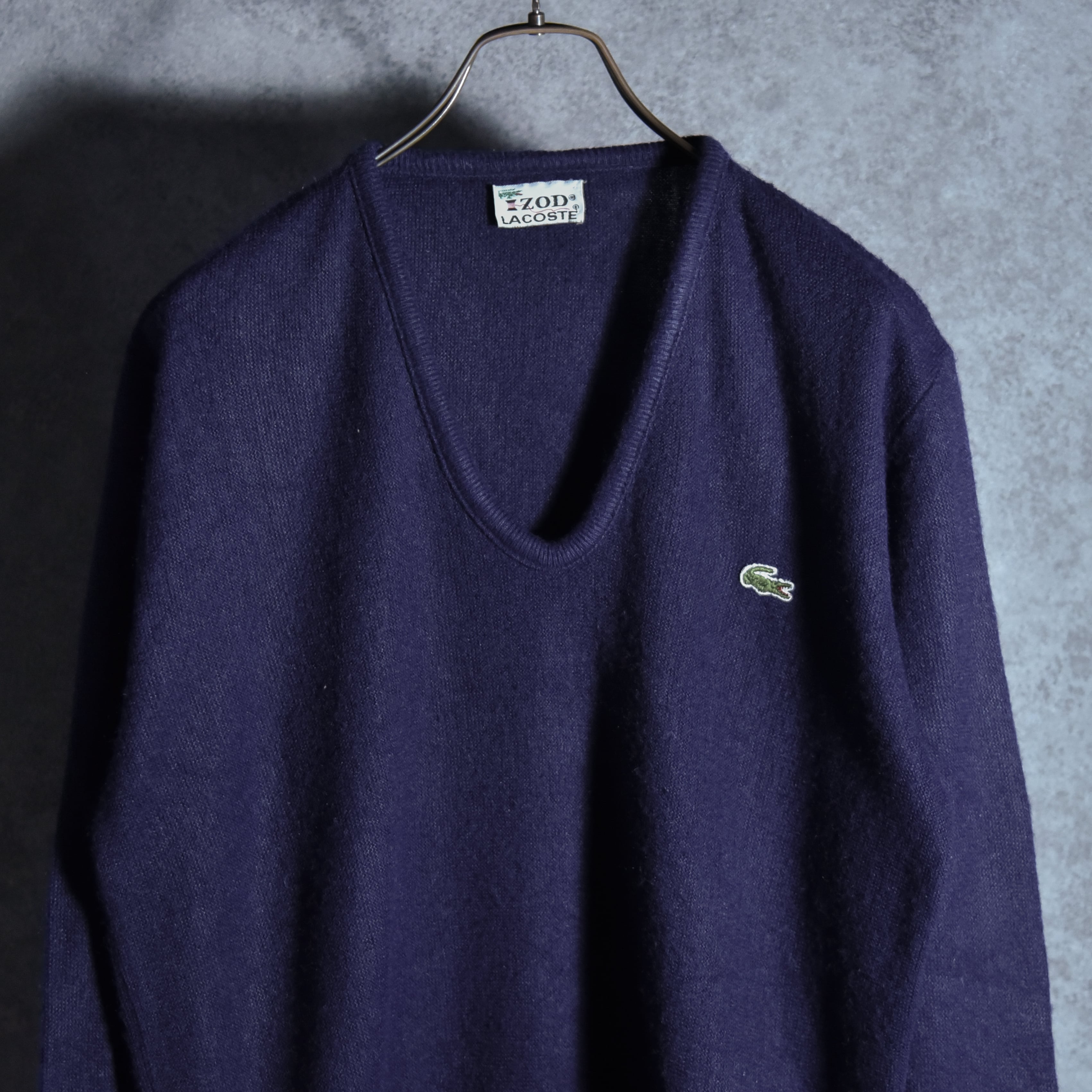 70-80s IZOD LACOSTE Vintage V Neck Sweater Navy アイゾッド