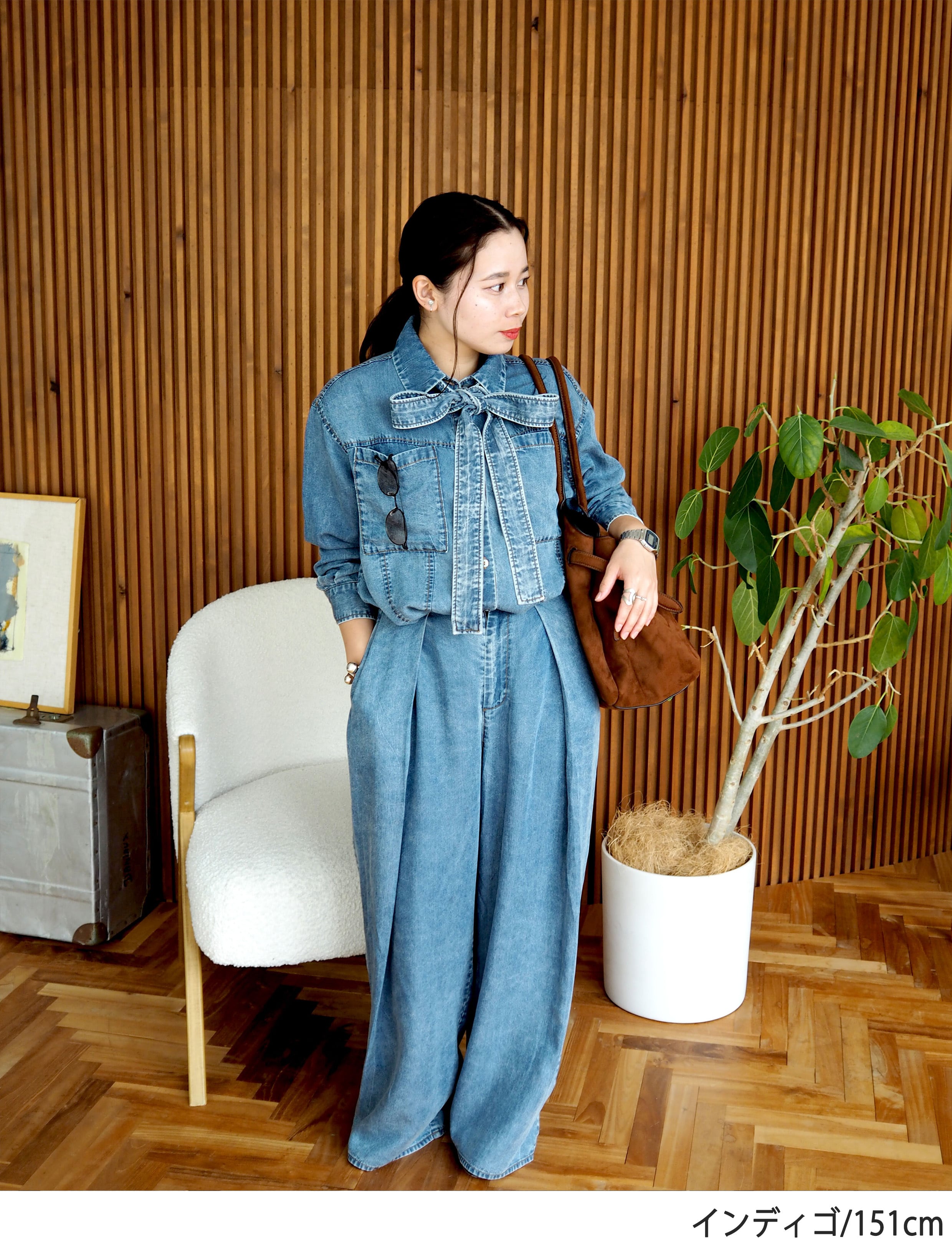 R772706 ボウタイ2WAYデニムテンセルシャツ | ROSIEE