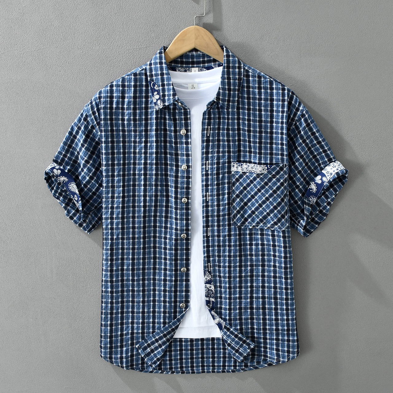 【M-3XL】Pattern Accent Short Sleeve Shirt / パターン アクセント 半袖 シャツ