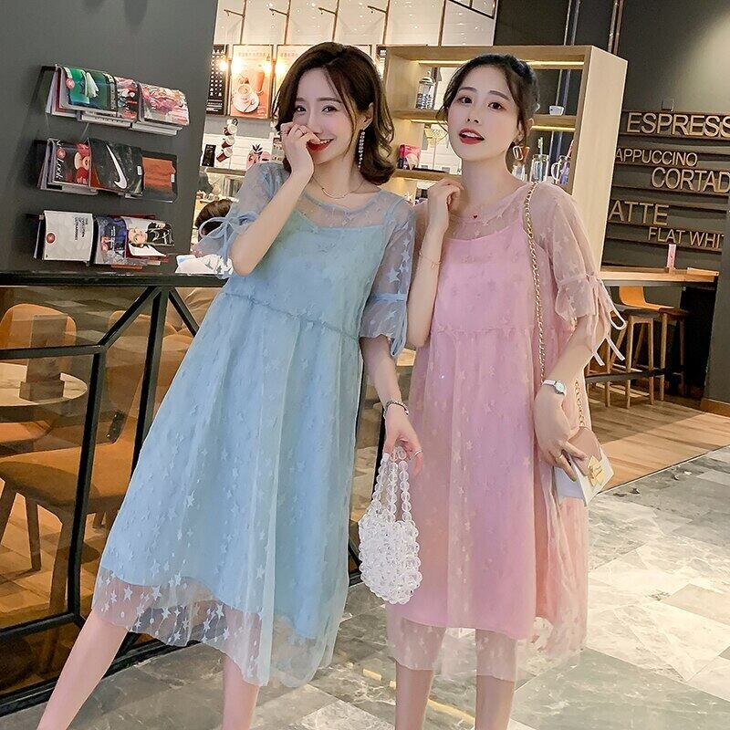 【新作】【送料無料】 妊娠中の女性のドレスツーピースのレースのドレス夏の妖精の母マタニティドレス サマー 夏物 AL expec350063195780