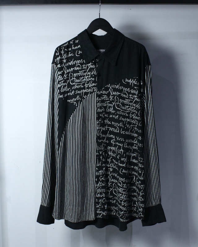 【Caka BLACK】Stripe × Lettering Switching Vintage L/S Shirt