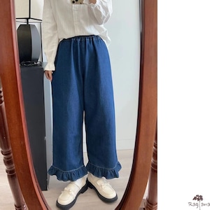 フリルヘム デニムパンツ M 250331