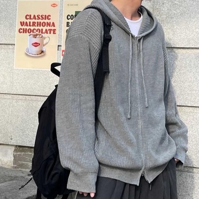 フード付きニットセーター カーディガン C10065