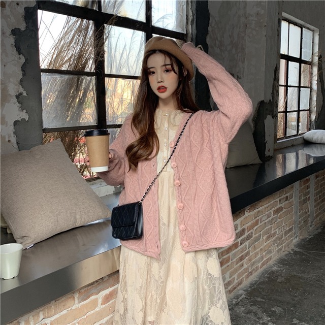 オータムスカート ルーズセーター コート レースドレス ピンク 大人ガーリー スウィート キュート カジュアル 秋物 萌量不足1524747111