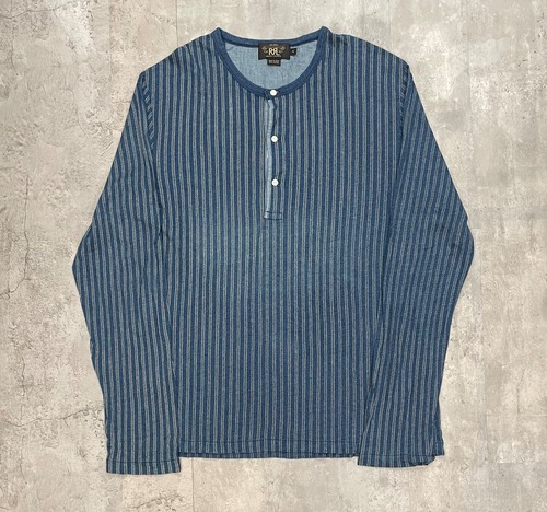 RRL indigo stripe henryneck shirt