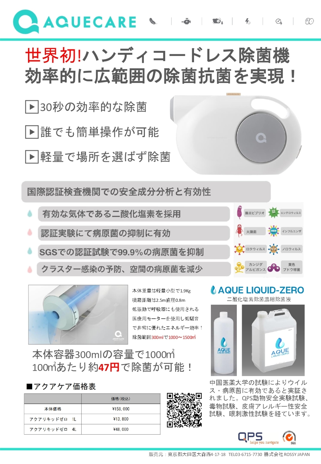 業務用ハンディ除菌機用アクアリキッドゼロ1L 6本セット