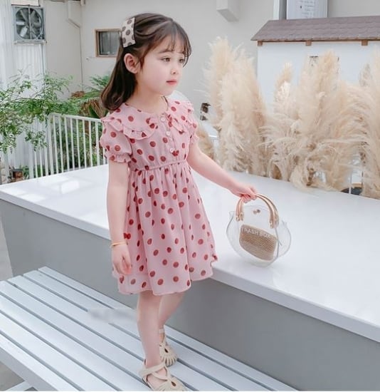 子供服 女の子 ワンピース かわいい ドット柄 水玉 プリント フリル