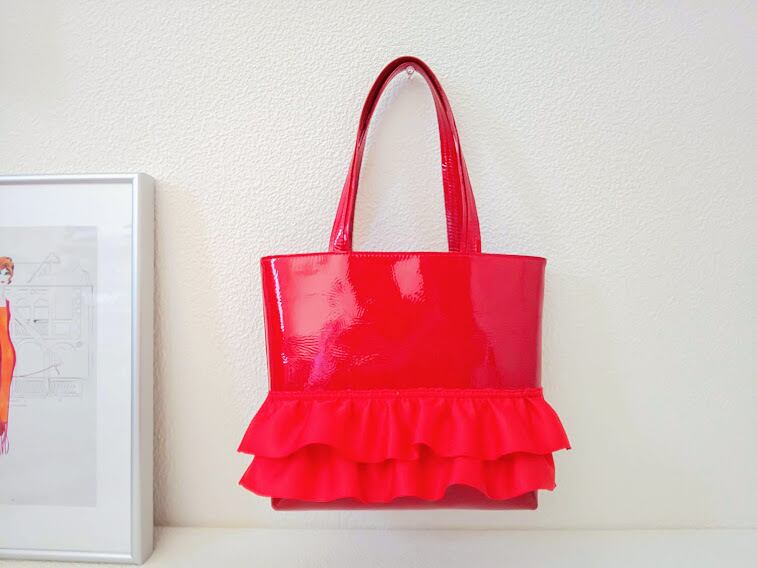 【オーダー】ミニトート:赤【フラッピング赤リボン横2本】