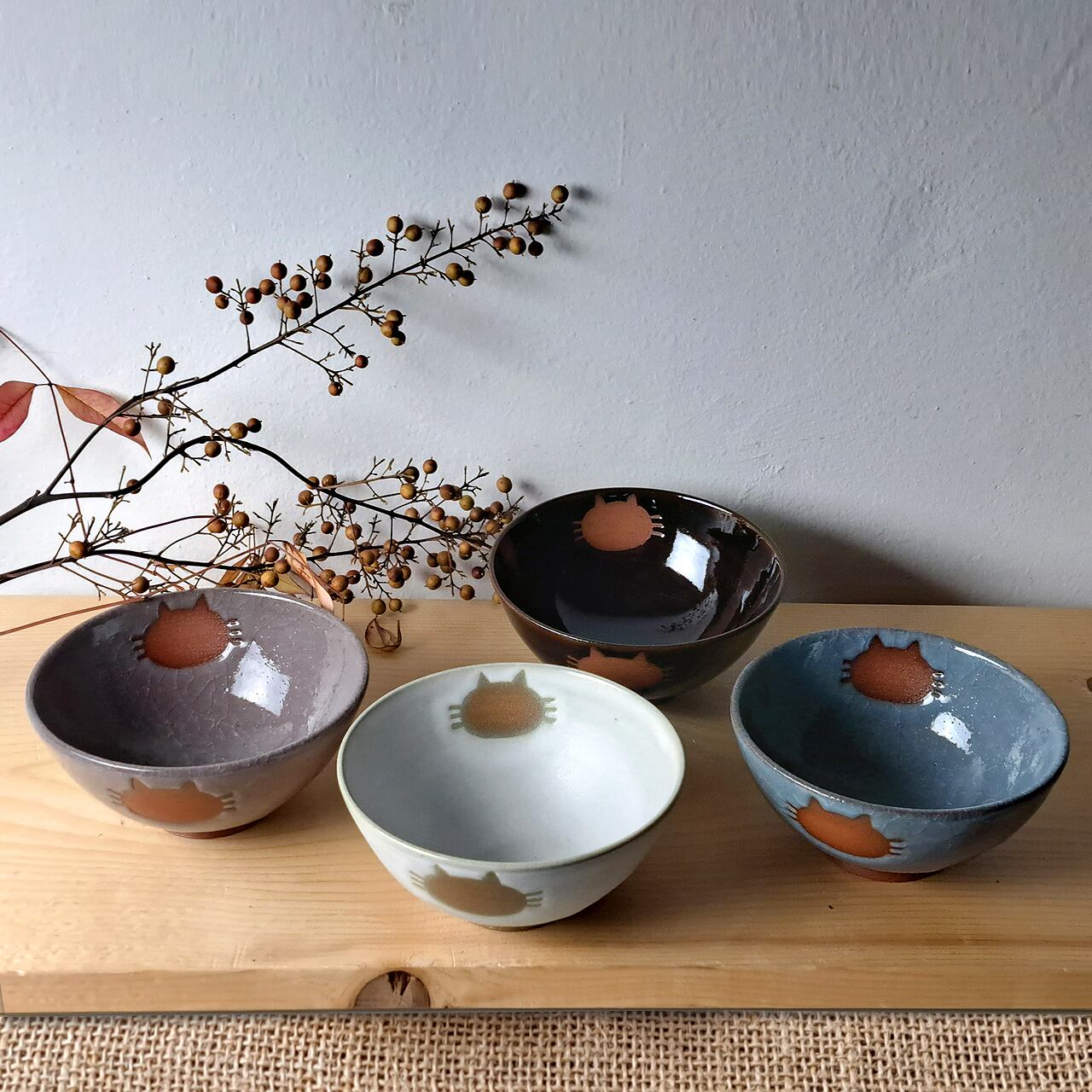 こめがま 植田 千巴弥】お茶碗（中）「ねこ水玉」シリーズ