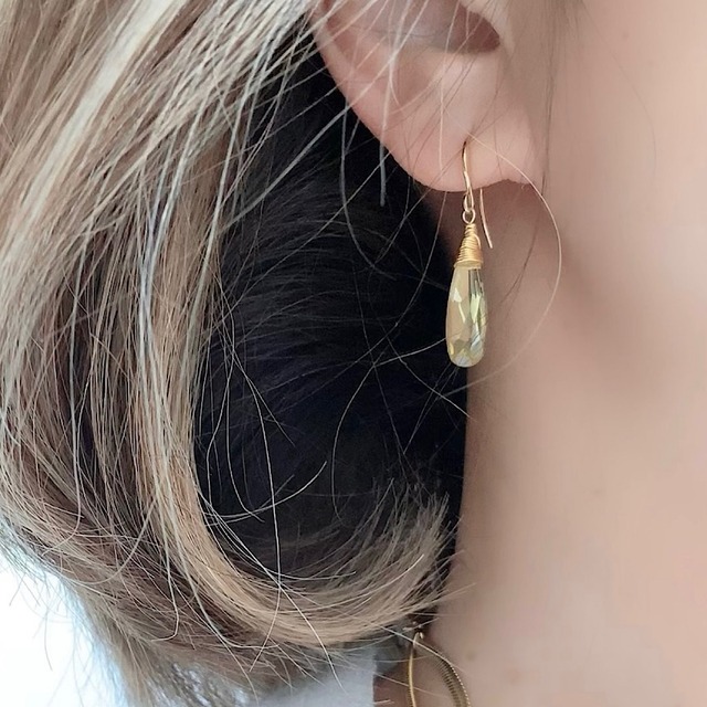 レモンクォーツのドロップピアス