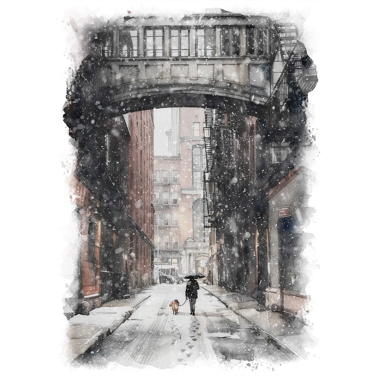 絵画 風景画(街並み) アメリカ ニューヨーク トライベッカ ステープルストリート インテリアアート額付き 水彩画・油絵調 WAT0604