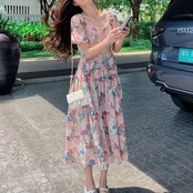 Pink Floral Print Elegant Long Dress 5075