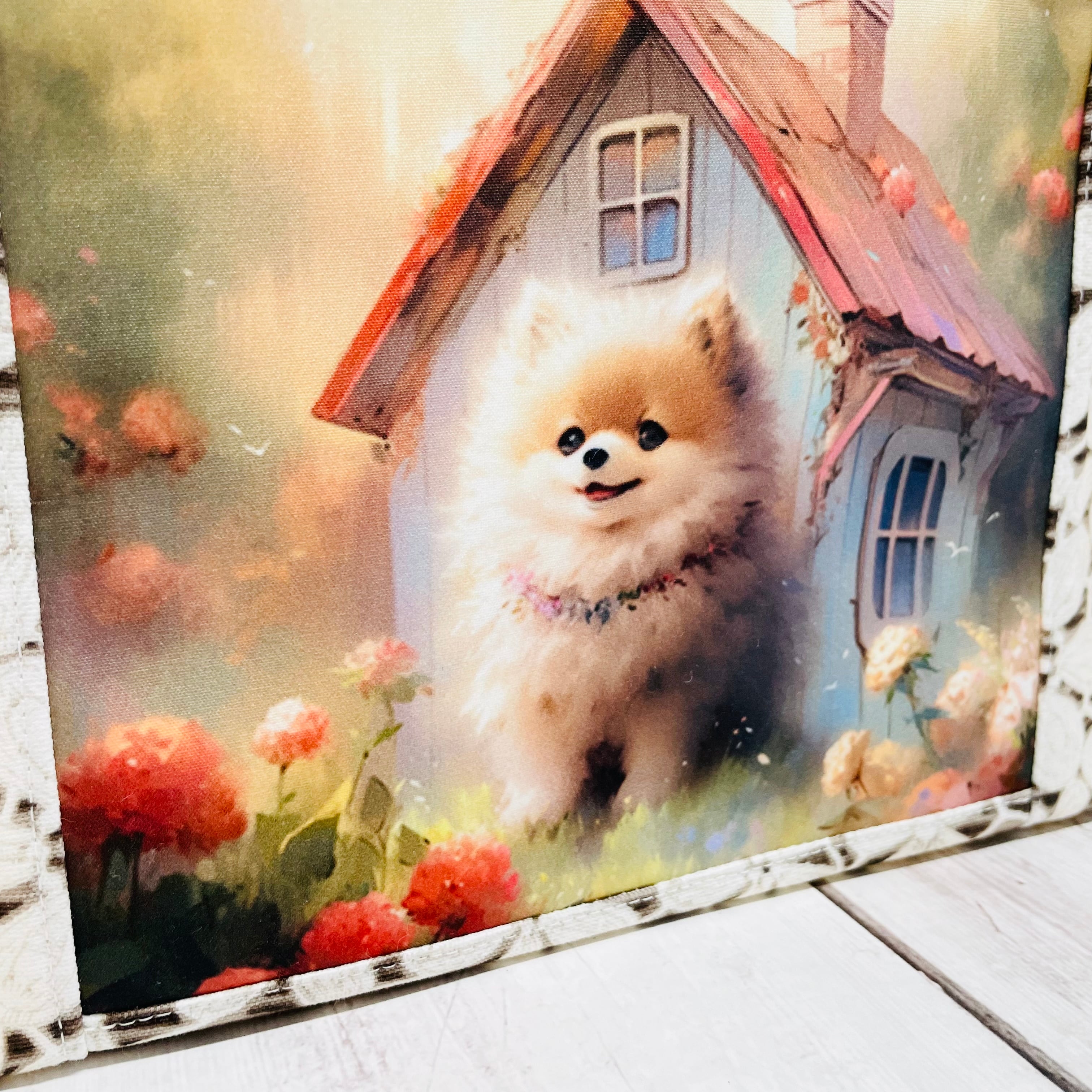 ポメラニアンパネル生地　ハンドメイド　ミニバック布バスケット　パネルサイズポーチ パネルバック 布バスケット ポメラニアン | miccuのおうちDX