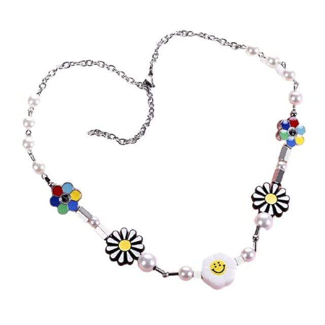 韓国 ネックレス ニコちゃん パール オルチャン デイジー スマイル [Honeybee]