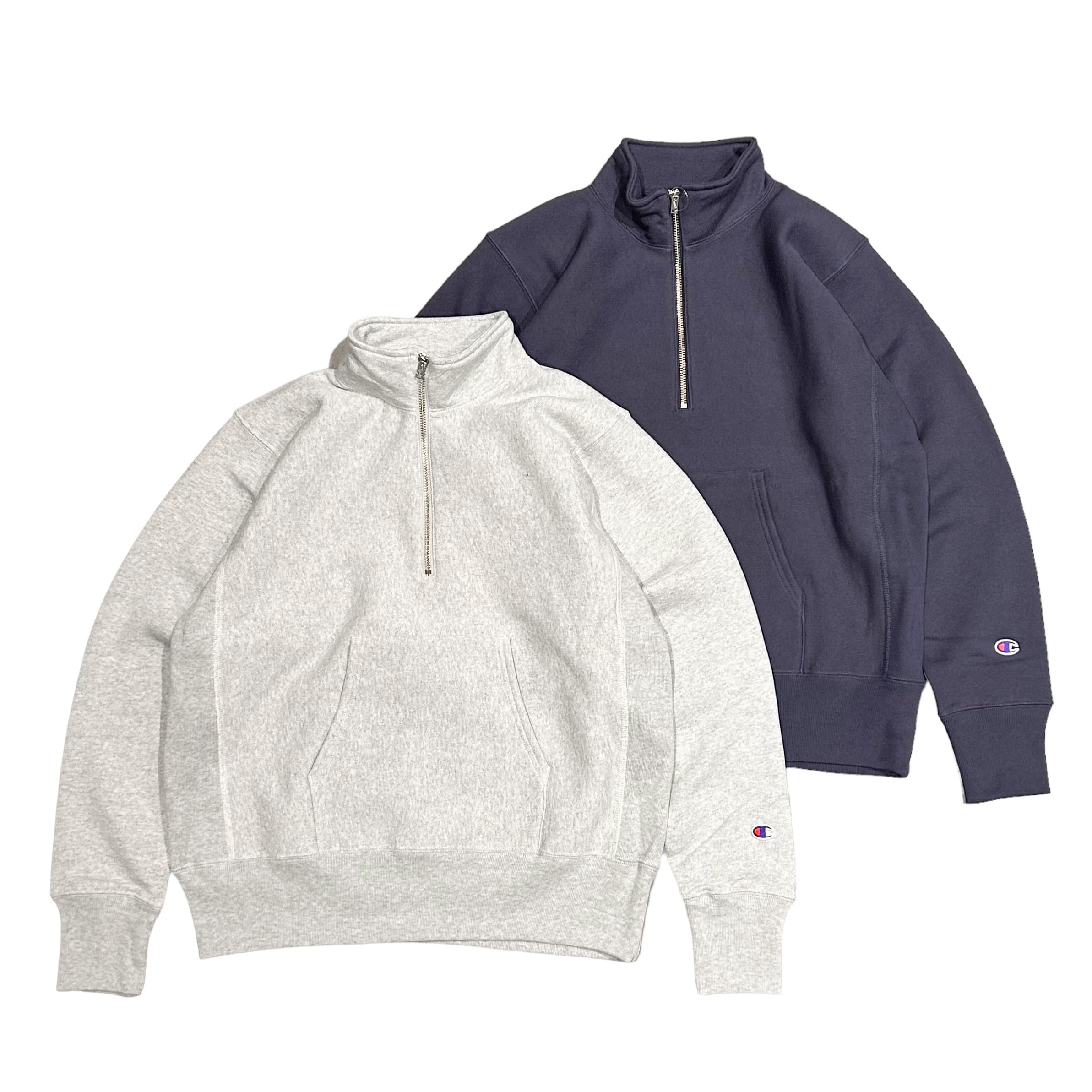 Champion Reverse Weave Half Zip Sweat Shirt - シルバーグレー ダークネイビー L XL（チャンピオン  リバースウィーブ ハーフジップ スウェットシャツ）