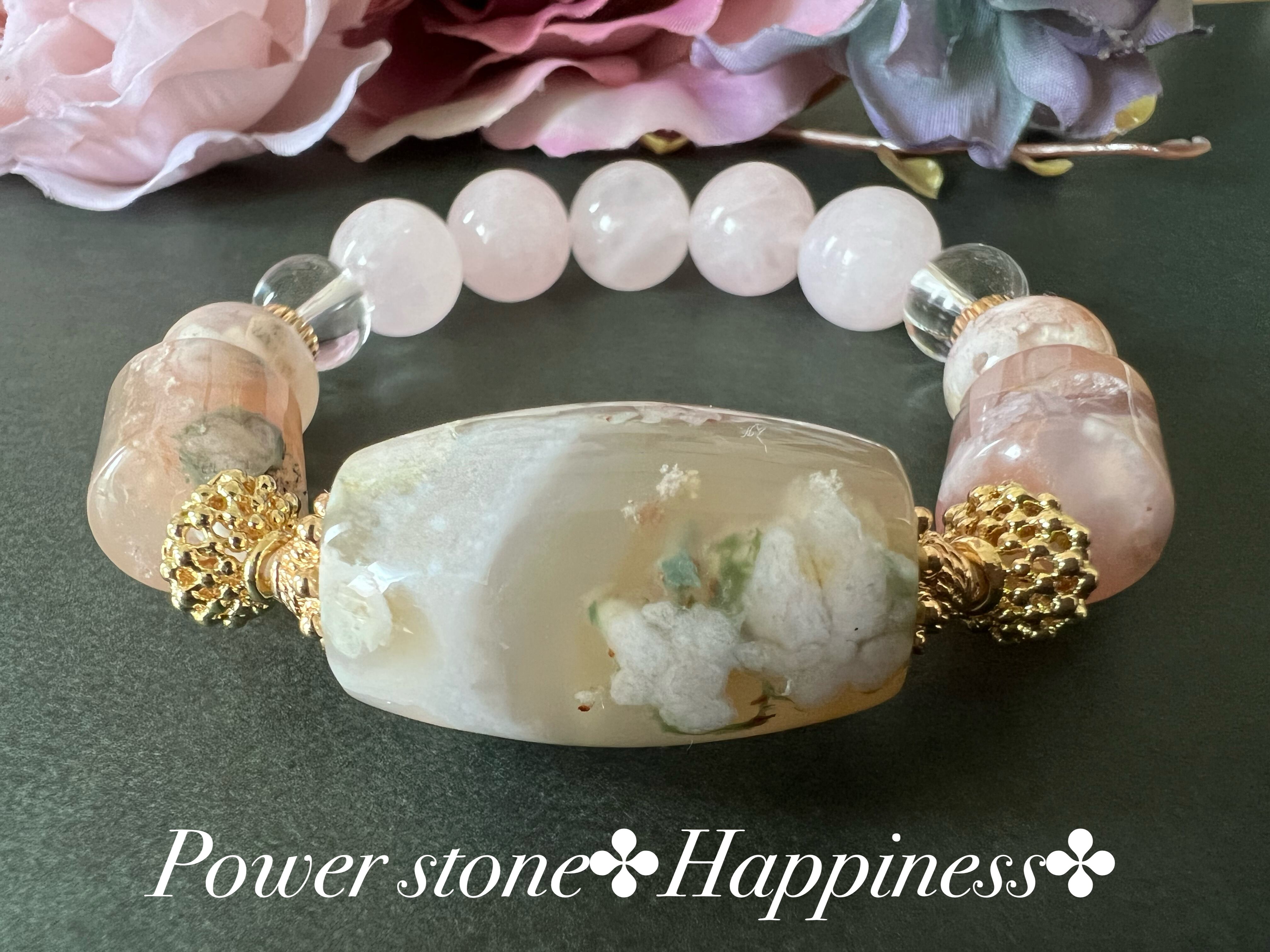 【桜瑪瑙・ローズクォーツ・水晶】天然石 パワーストーンブレスレッド