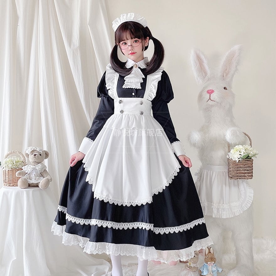 静悦坊 メイド服 4点セット コスプレ ハロウィン 文化祭 学園祭 コン