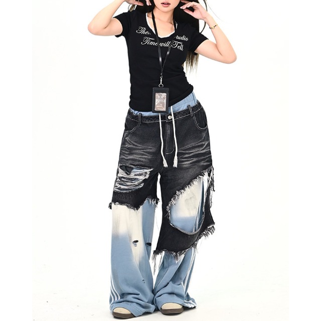 distressed fake two-piece pants　ダメージフェイクツーピースパンツ　J1423
