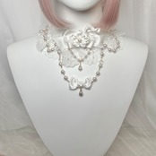 ♡ Cherry blossom  パールチェーン 桜モチーフ パステルフリルリボンチョーカー white ♡