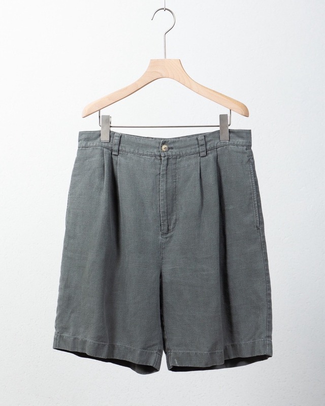 linen tuck short trousers / COLOR:DEEP GREEN