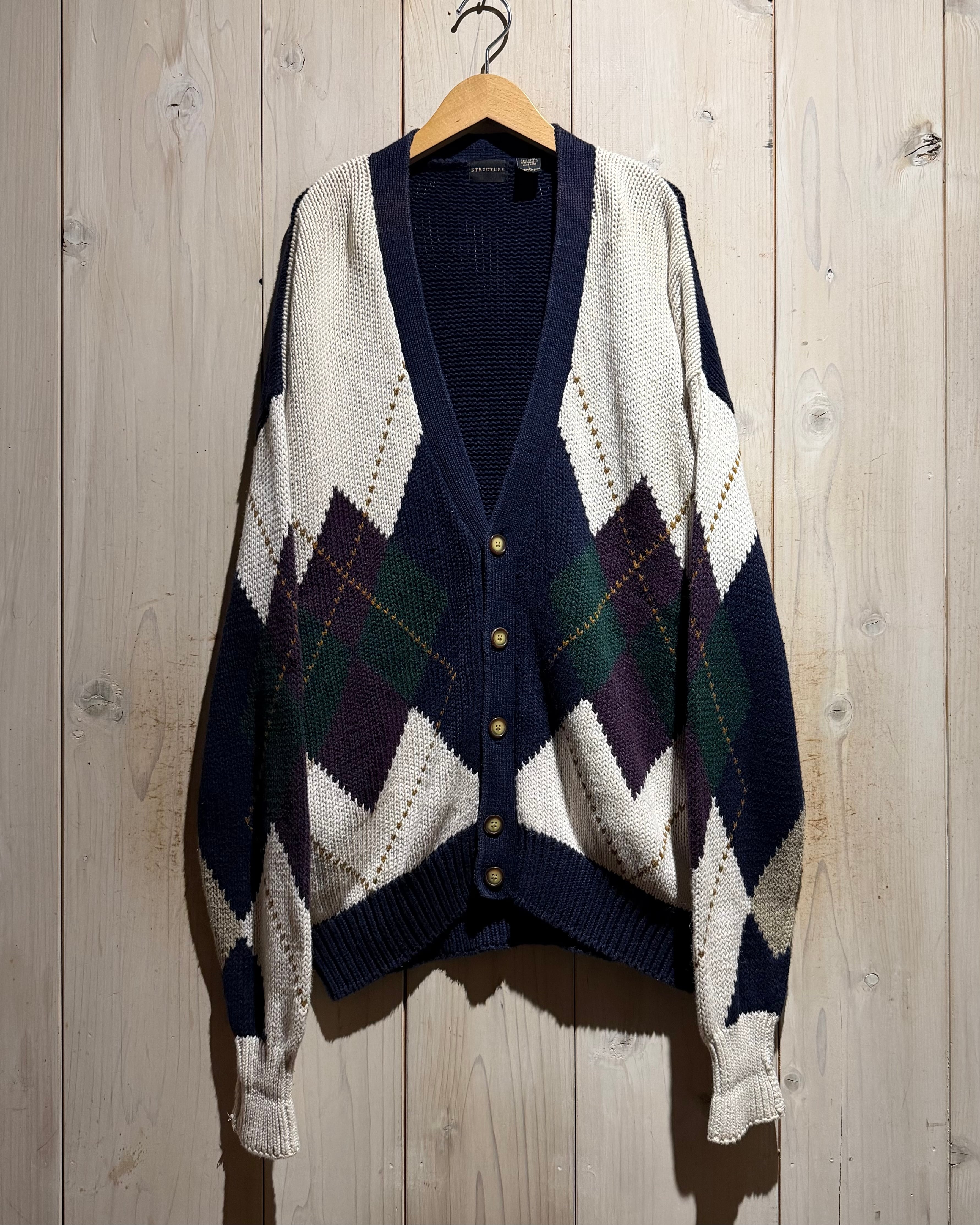 argue 2WAY 90s CARDIGAN アーギュー　カーディガン a.k.a.C.a.k.a vintage】90's “STRUCTURE”Argyle Design Vintage Loose