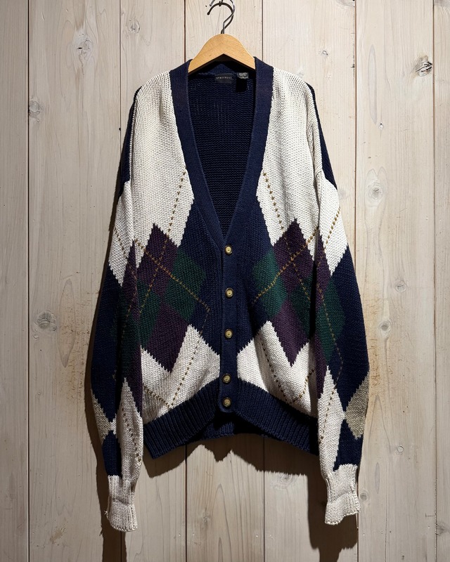 【a.k.a.C.a.k.a vintage】90's “STRUCTURE”Argyle Design Vintage Loose Knit Cardigan