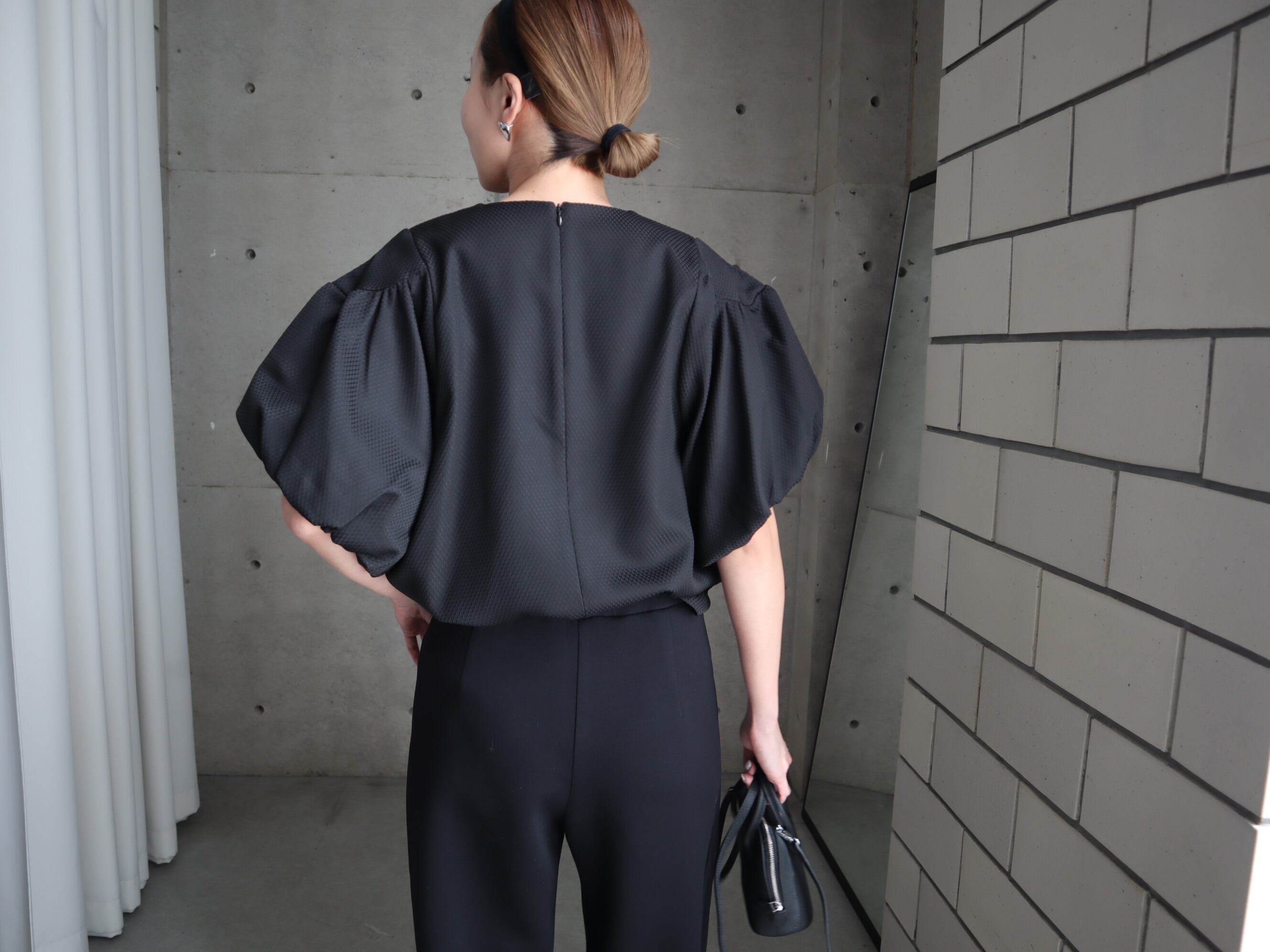 【Bluelea】Jacquard blouse Black