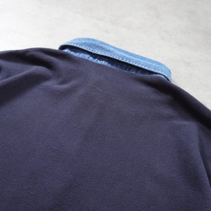 90s LANS'END L/S Denim collar polo Navy XL 古着