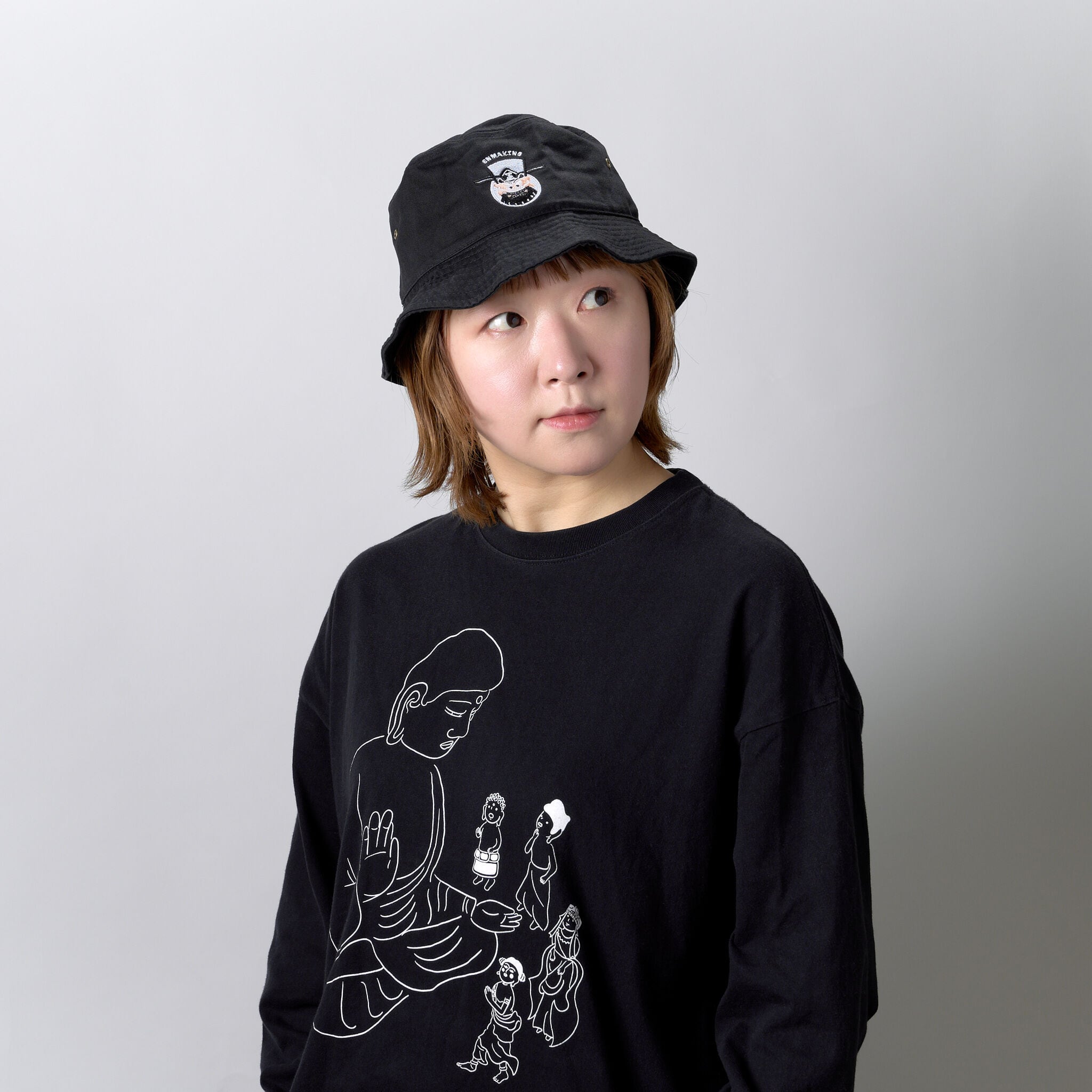 閻魔王 ENMAKING バケットハット (刺繍) ブラック/グレー | BOSATSU