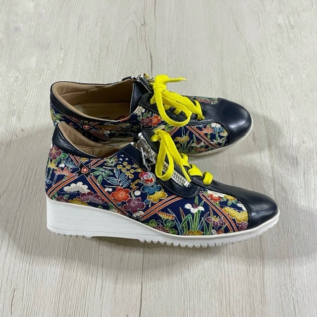 和ごころスニーカー【本革ネイビー✖️絹着物ちりめん】