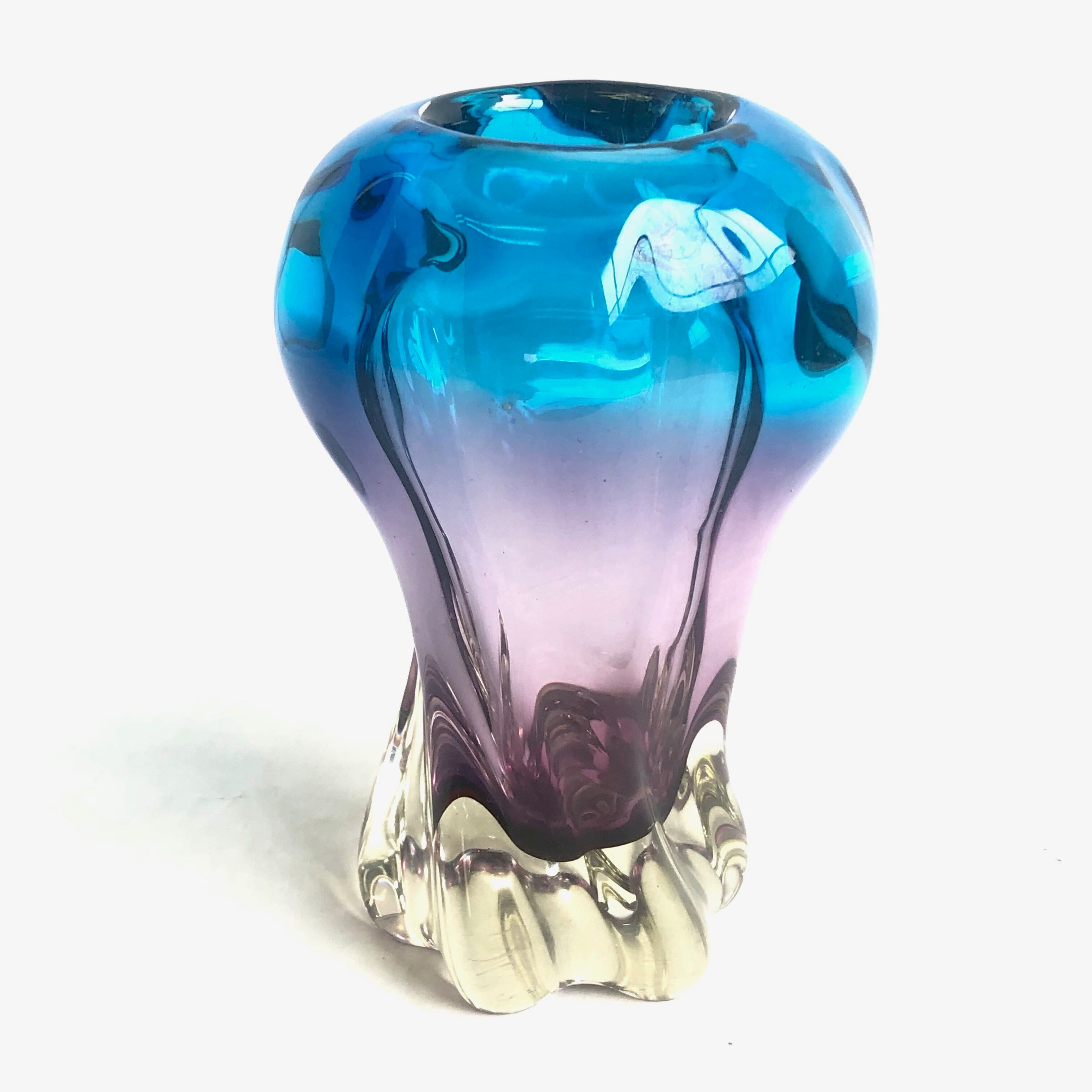 ガラス 花瓶 グラデーション ブルー パープル 花器 フラワーベース 