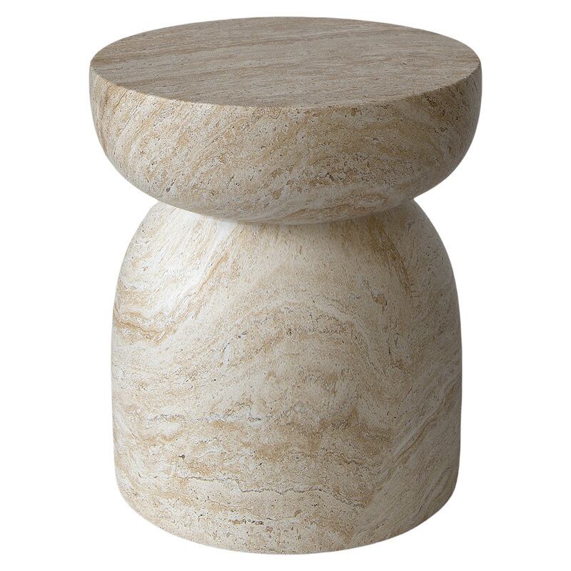 サイドテーブル 円形 木目調 トラバーチン調 韓国風 北欧 おしゃれ