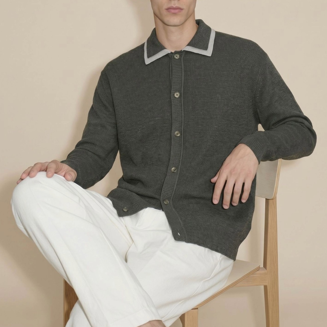 Contrast Collar Relaxed Cardigan TB2555・画像8