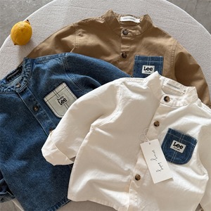 【90-150】夏新作スタンド英字デニムシャツ