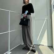 袖バイカラーシアーニットCS/ブラック