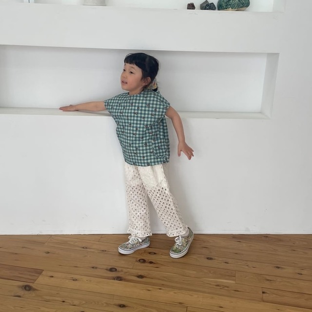 即納andpal &pal アンドパル　チェック　刺繍　パンツ　ミントのみ