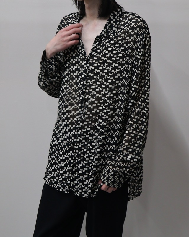 square design sheer open collar shirt / Kyoto store