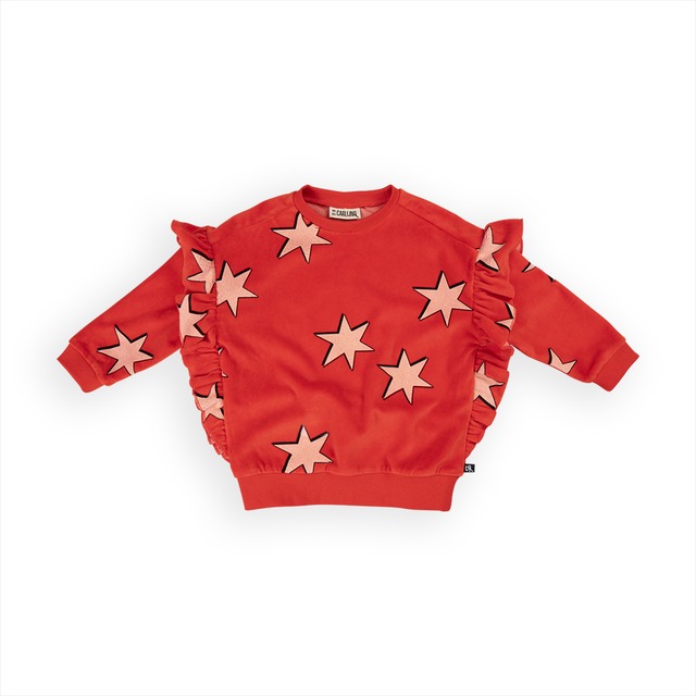 【24AW】CARLIJNQ(カーラインク)Stars girls sweater ruffled velvet(86-92/98-104/110-116/122-128/134-140/146-152/158-164)スウェット 星