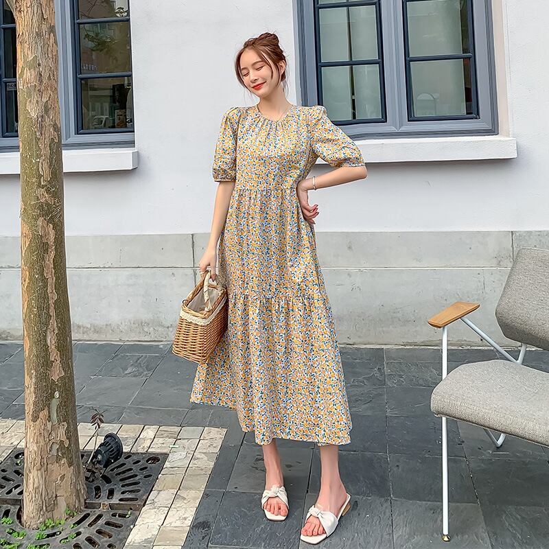 【新作】【送料無料】 マタニティウェア2020夏の新しいスタイルの綿とリネンの花柄のドレス小さな新鮮なミドル丈のトレンディなマタニティドレス-アリババ コットン サマー 夏物 expec236907336999