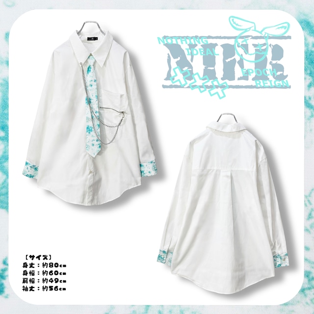《NieRの日限定超赤字大特価》水色彼岸花WHITE SHIRT《取り外し可能ネクタイ＆チェーン付き》