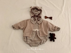 【valu bebe】キャットボーダーボネット ベビーサイズ ブラウン
